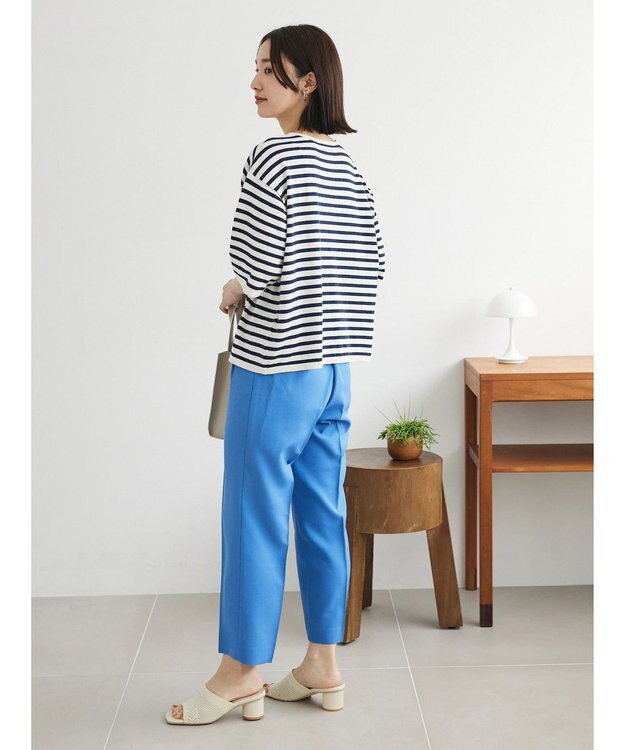 Green Parks 洗える　ニットＴシャツ Border Navy