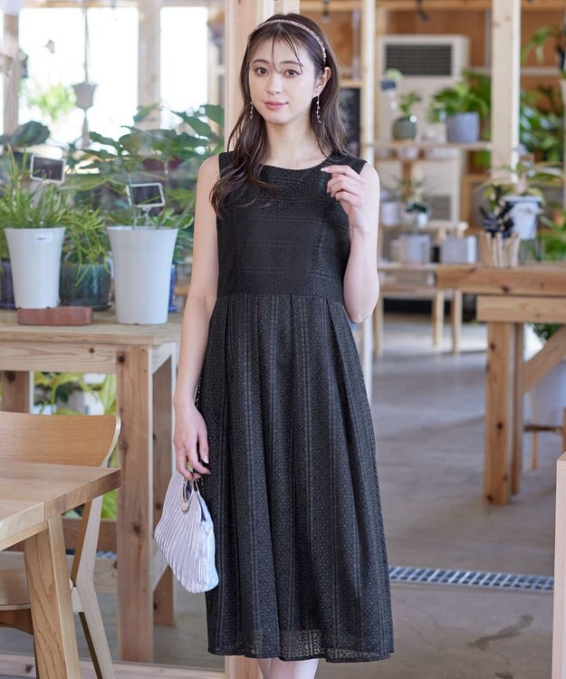 Tiaclasse 【新色追加・洗える】大人上品な総レースワンピース ブラック