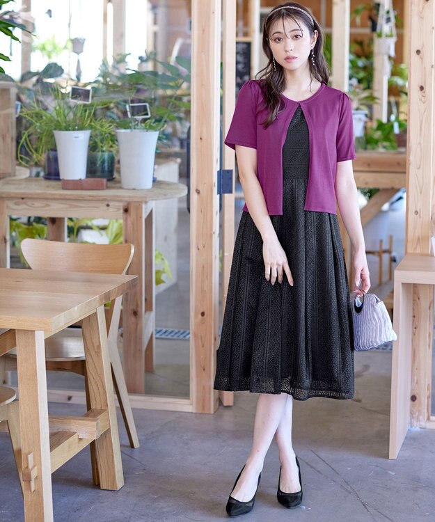 Tiaclasse 【新色追加・洗える】大人上品な総レースワンピース ブラック