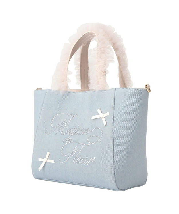 Maison de FLEUR チュールハンドルラインストーンデニムトート Light Blue