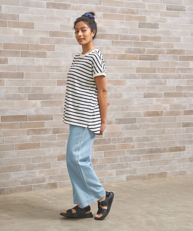 J.PRESS YORK STREET 【WOMEN】ボーダーキャップスリーブ Tシャツ ネイビー系1