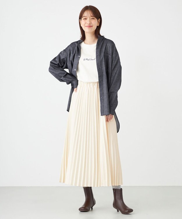 SHARE PARK LADIES 【UVカット・撥水・ストレッチ】イージーデニムノーカラーシャツ ネイビー系