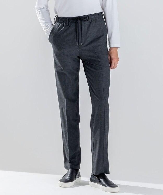 JOSEPH HOMME 新素材【ストレッチ/ウエストゴム仕様】ウール混キャリーマンストレッチ ドロスト付ストレートパンツ / HOVE グレー系