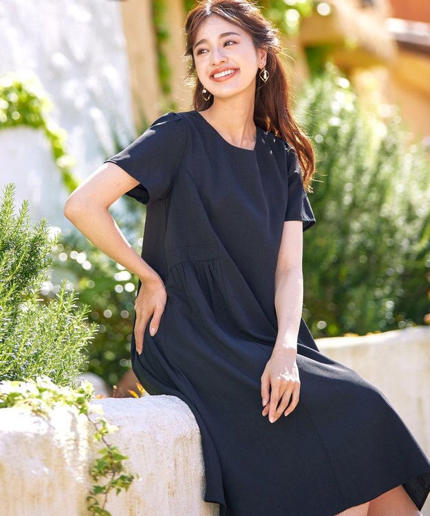 Tiaclasse 【洗える】サイド切替ワンピース ブラック