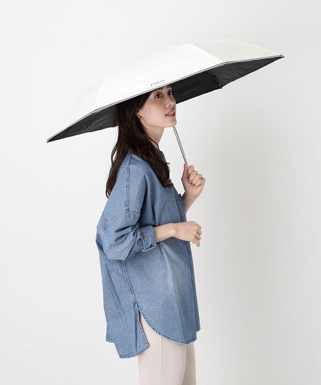 MOONBAT 【WEB限定/遮光率100%/遮熱/UV】POLO RALPH LAUREN（ポロ ラルフローレン）晴雨兼用日傘 ワンポイント ポロベア 折りたたみ傘 ポーチタイプ オフホワイト