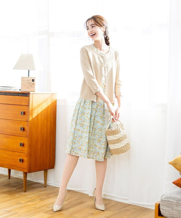 Tiaclasse 【洗える】大人華やかなノースリーブ花柄ワンピース ミント