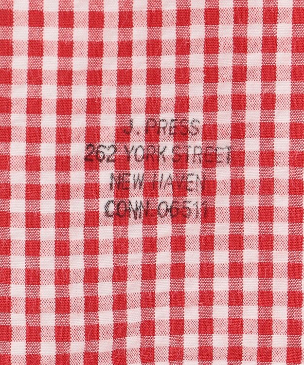 J.PRESS MEN オーガニックコットンサッカーギンガムチェックシャツ レッド系3