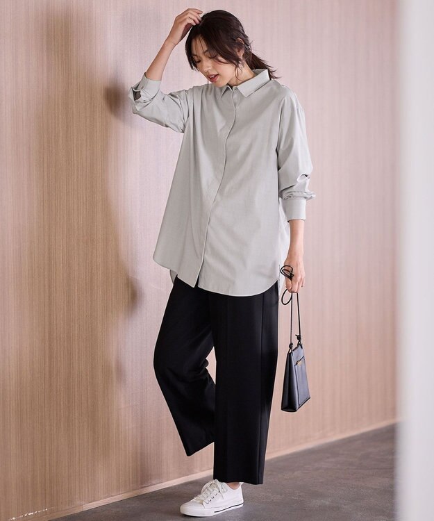 ANY L 【手洗い可能/抗菌防臭/UVカット/速乾】ロングシャツ グレーピンストライプ