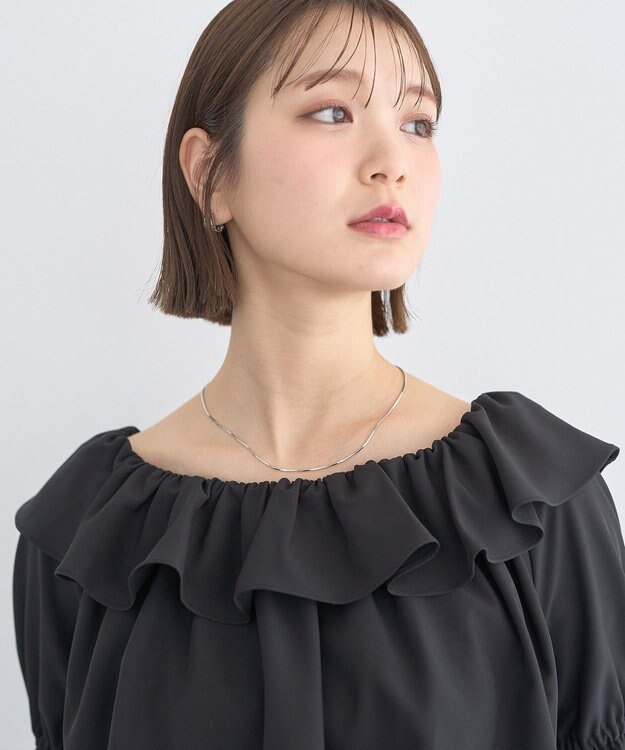 earth music&ecology 2wayオフショルバルーンヘムフリルブラウス Black