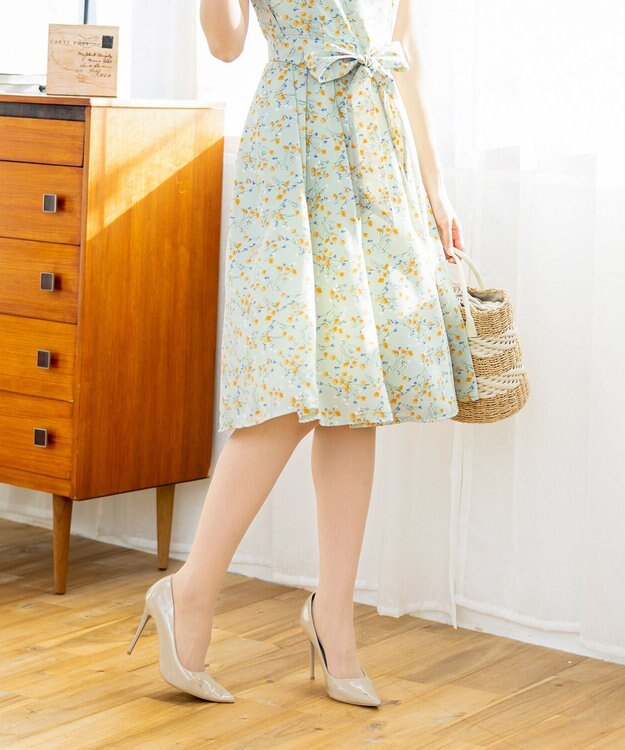 Tiaclasse 【洗える】大人華やかなノースリーブ花柄ワンピース ミント