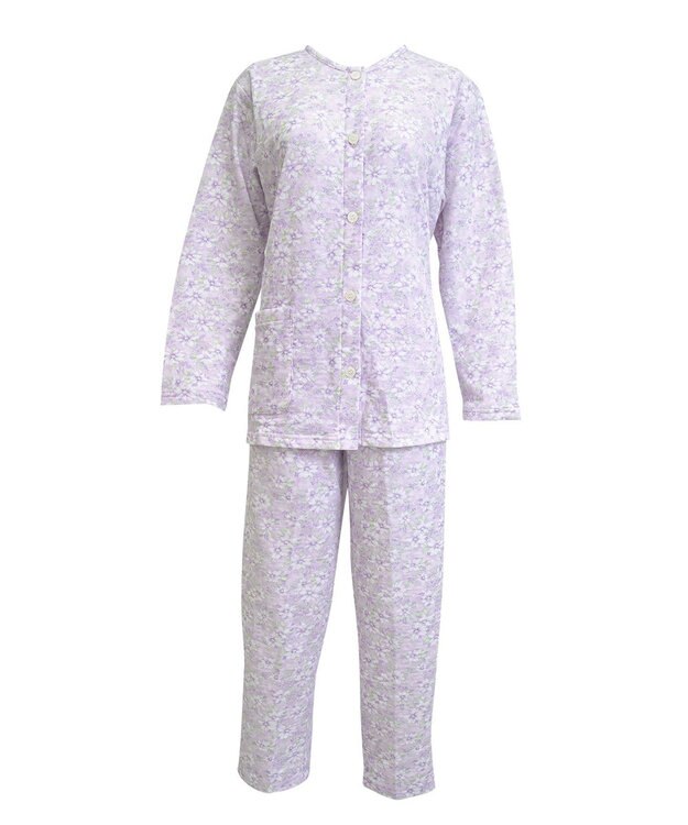 Wing 【数量限定　特別価格】 パジャマ 長袖 長ズボン 綿混(本体) キルトニット素材 保温性 あたたかい 前開きタイプ 丸首 花柄 レディース EP6914 ウイング／ワコール パープル