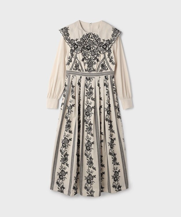 GRACE CONTINENTAL パターン刺繍ワンピース ベージュ