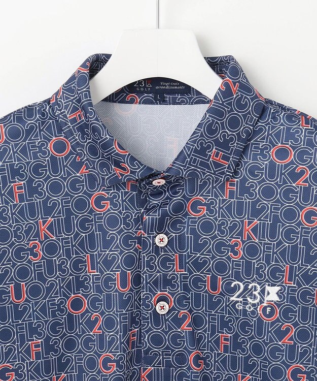 23区GOLF 【MEN】【吸水速乾/UVカット】ロゴ総柄プリント 半袖ポロシャツ ネイビー系5