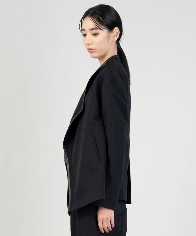 23区 【エステータ】ウールリネン レザートリミング ジャケット ブラック系