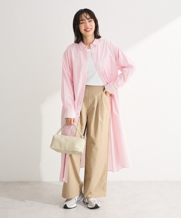 Green Parks ＵＶカットシャツワンピース Stripe Pink