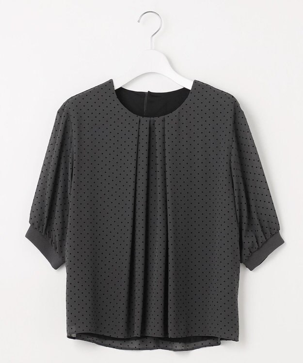 J.PRESS LADIES L 【洗える】ドットフロッキープリント フレア カットソー スレートベース系