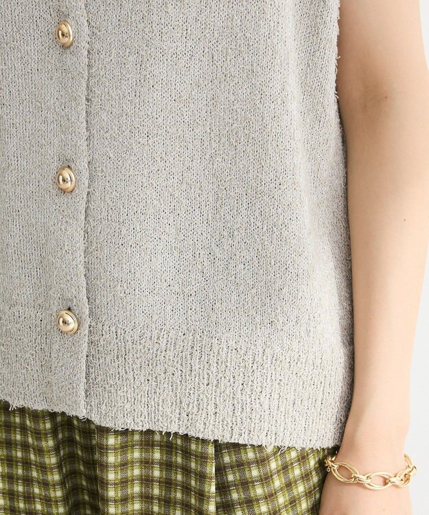 Green Parks ツィード風金釦ニットベスト Gray