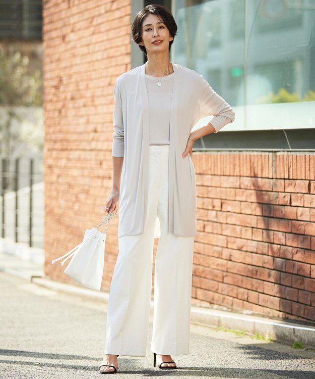 ICB L 【UVカット・吸水速乾・接触冷感・洗える】シェルタリングドライオックス ワイドパンツ オフホワイト系