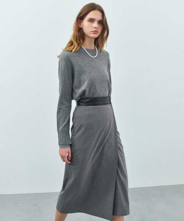 BEIGE， ZEPHYR / レザー切り替え ラップスカート Top Gray