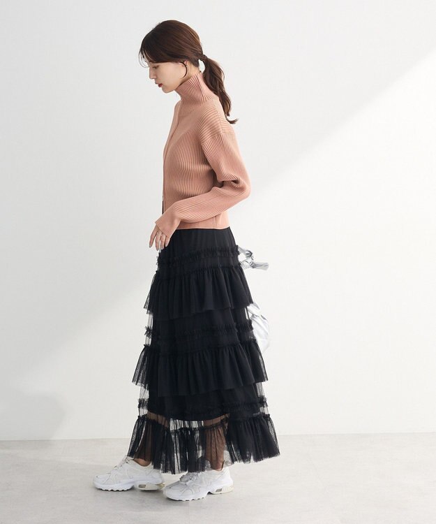 Green Parks 配色リブＺｉｐニットカーディガン Pink