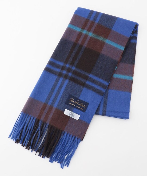 J.PRESS LADIES カシミヤチェック マフラー ブルー系