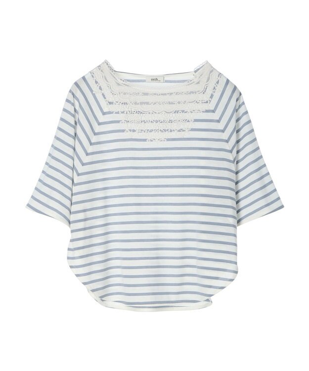 earth music&ecology 襟レースボーダーポンチョ Sax