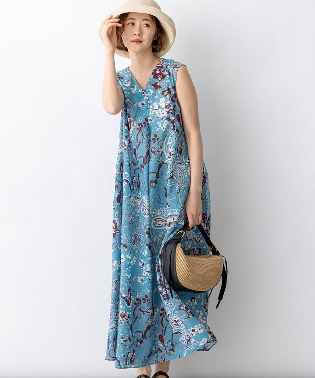 23区 【先行予約】Ericaランダムペイズリープリント ワンピース ブルー系