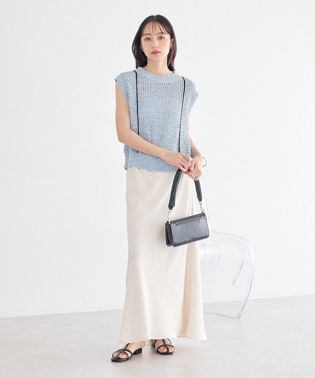 earth music&ecology 配色ラインＭＩＸニットベスト Blue