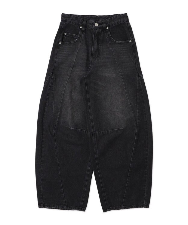 WEGO カーブラインバレルレッグデニムパンツ ブラック