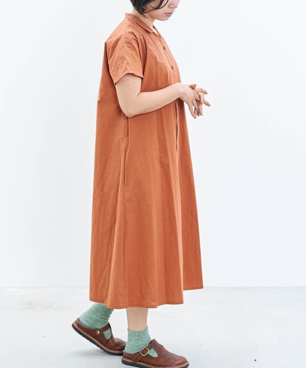 muuc 〈遠州織物で織られた上質なコットン生地〉フレンチスリーブのシャツワンピース ブラウン