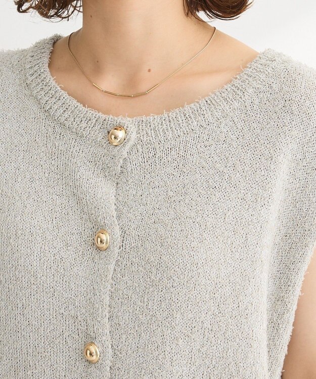 Green Parks ツィード風金釦ニットベスト Gray