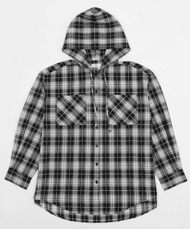 WEGO フードチェックBIGシャツ ブラック