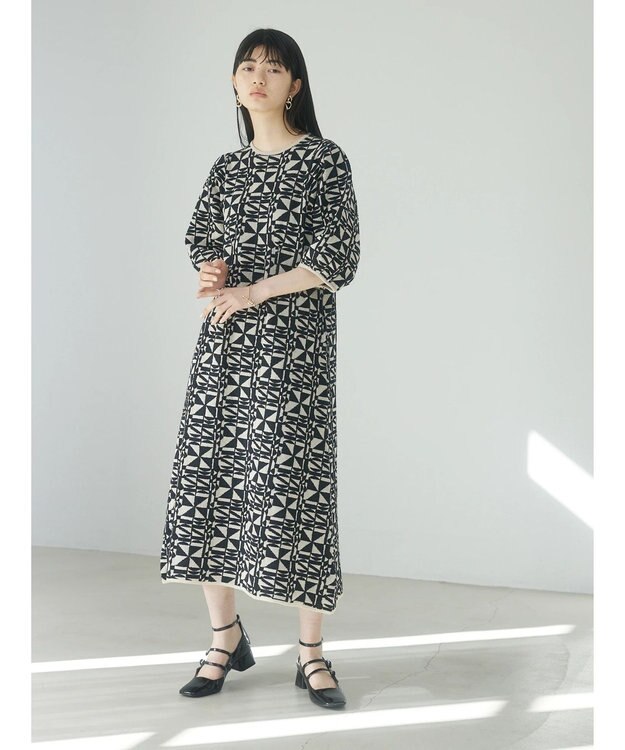 Green Parks ａ．ニットジャガード柄ワンピース Black