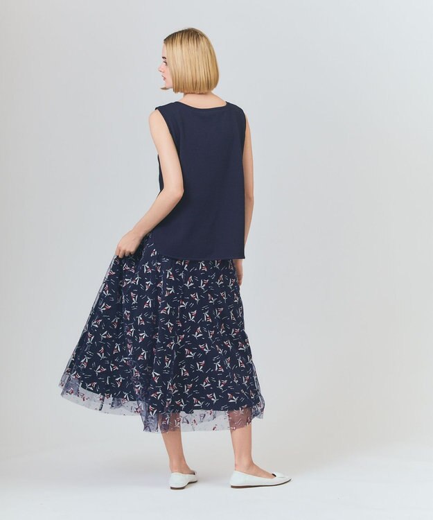 GRACE CONTINENTAL ビジューモチーフノースリーブ ネイビー