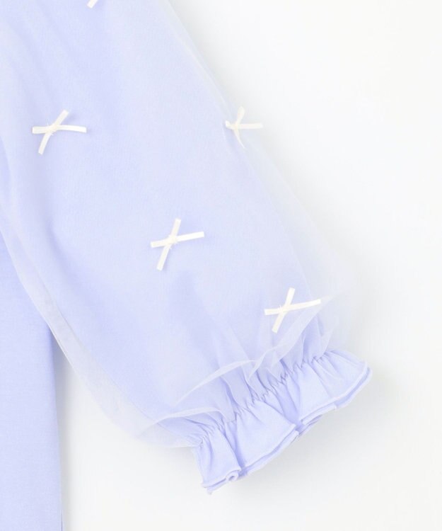 ANY KIDS リボン×チュール 七分袖Tシャツ サックスブルー