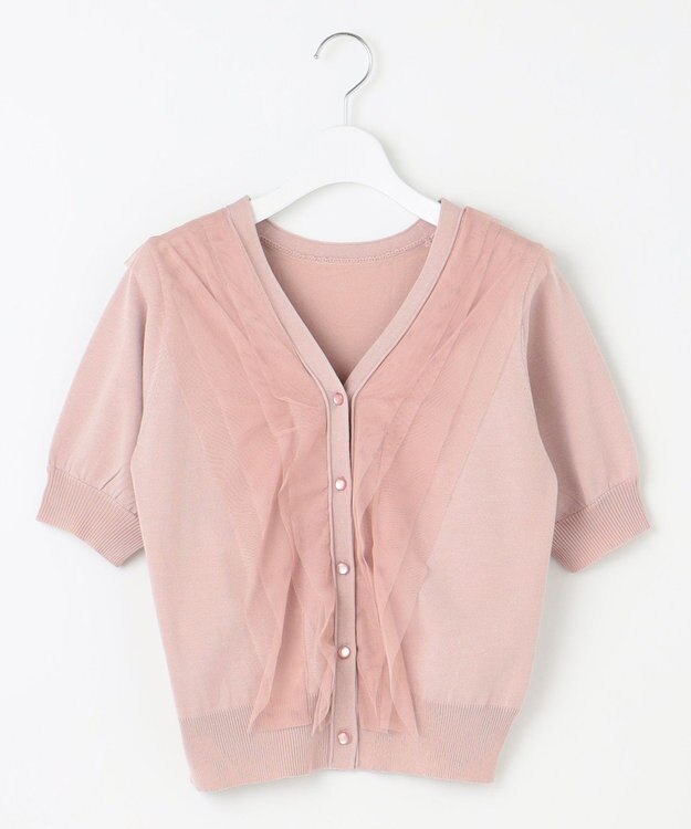 Feroux 【ご好評につき今季も登場！】チュールコンビパフスリーブ ニット ピンク系