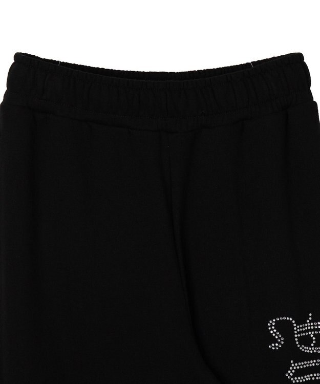 WEGO 【ウエストゴム】ラインストーンロゴスウェットパンツ ブラック