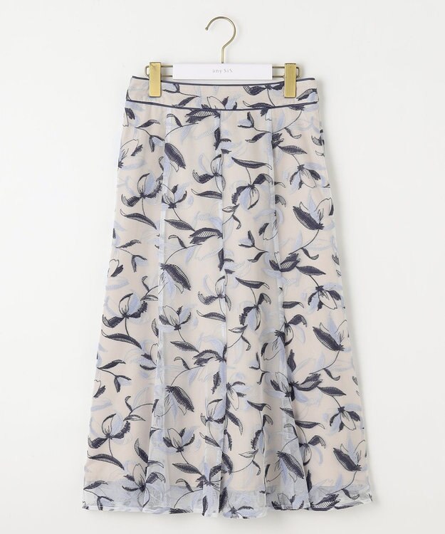 ANY SIS L 【洗える】バイカラーエンブロイダリー スカート アイボリー系