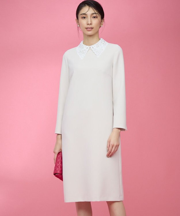 組曲 L 【KUMIKYOKU NAVY】コンフォータブルドレープ レース襟ワンピース サンドベージュ系