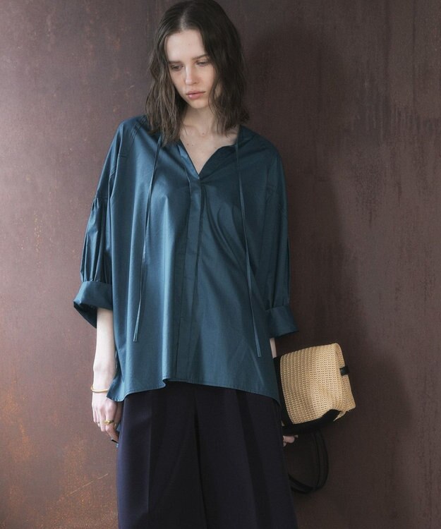 YECCA VECCA 【ORGABITS】5分袖スキッパーシャツ Blue Green