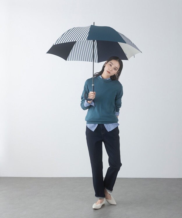 +RING レディース向け プラスリング 長傘60cm NVY/WHT T1286 紺