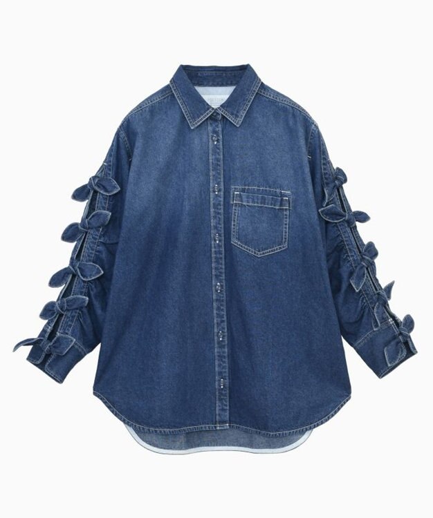 FORFORMO Ribbon Sleeve Denim Shirt リボンスリーブデニムシャツ ネイビー
