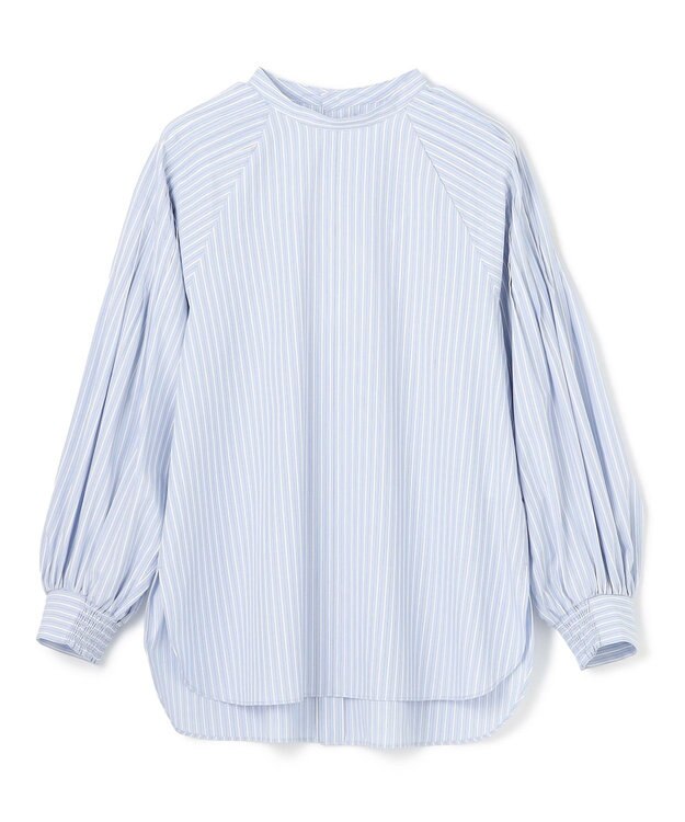 UNFILO ショルダータック ブラウス スカイブルーストライプ