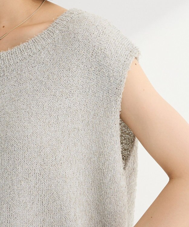 Green Parks ツィード風金釦ニットベスト Gray