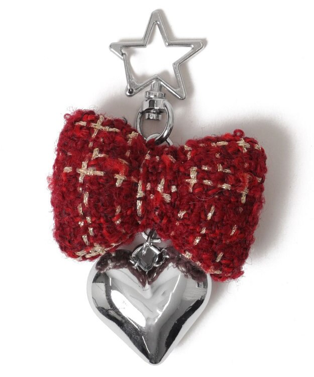 WEGO ツイードリボンハートキーホルダー レッド