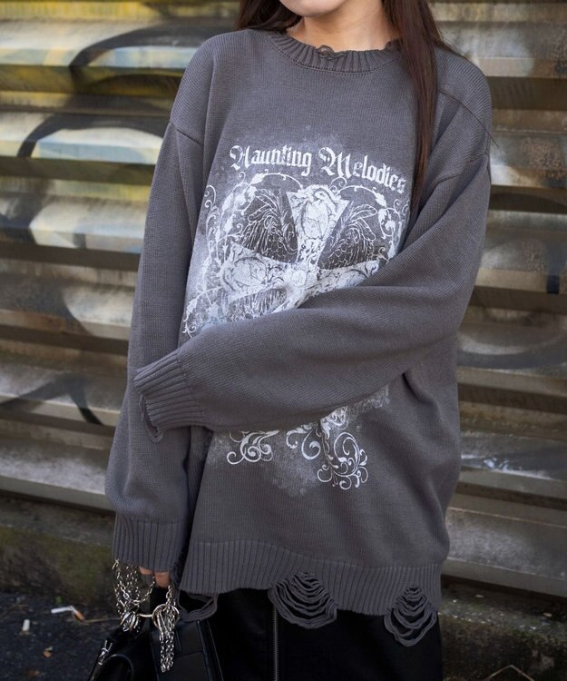 WEGO クラッシュBIGプリントニットプルオーバー スミクロ