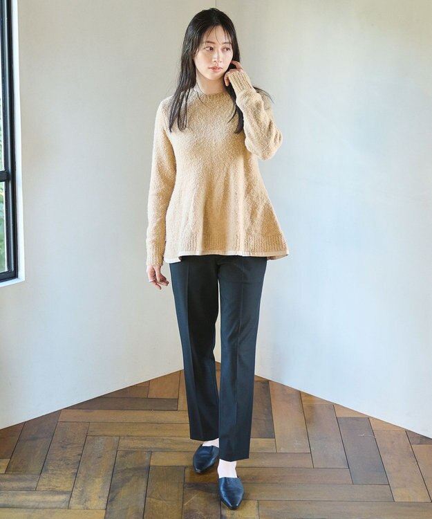 #Newans 【洗える】フレアシルエットチュニックニット ベージュ系