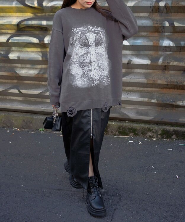 WEGO クラッシュBIGプリントニットプルオーバー スミクロ