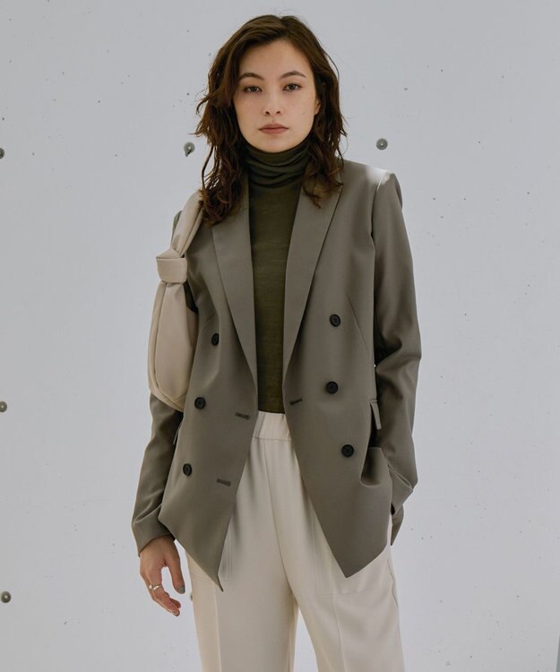 ICB 【新色追加・洗える】 ウールマットウース ダブル前ジャケット アッシュカーキ系