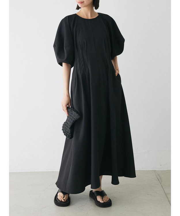 Green Parks ボリューム袖ロングワンピース Black